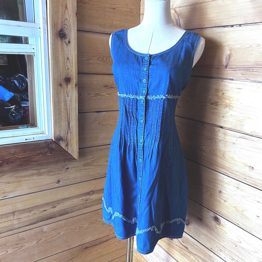 Vintage Denim Sundress Women Size Medium Blue Y2K Boho Point Zero Nicole Benisti